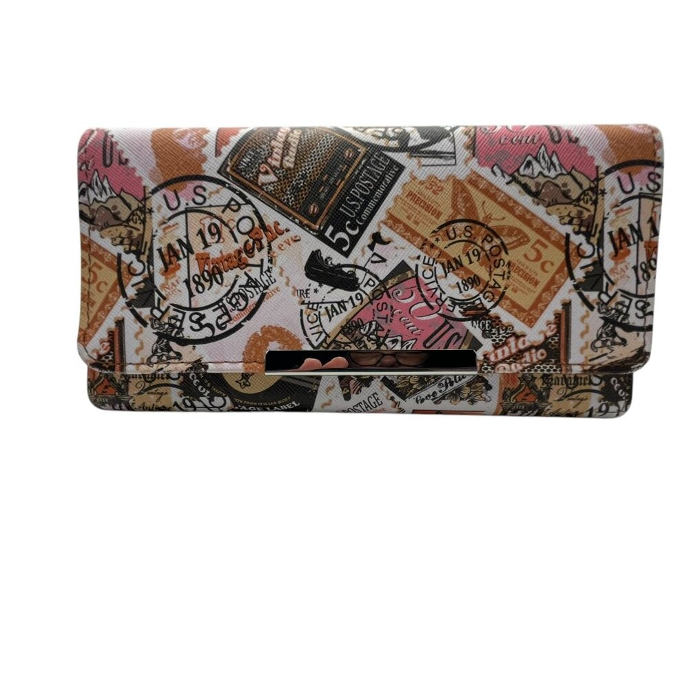 EUC Time & Tru Piper Style Postage Stamps Wallet